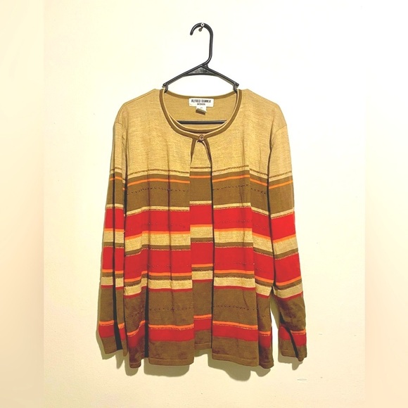 Alfred Dunner Women's Striped Sweater - Red and Tan - Picture 1 of 8
